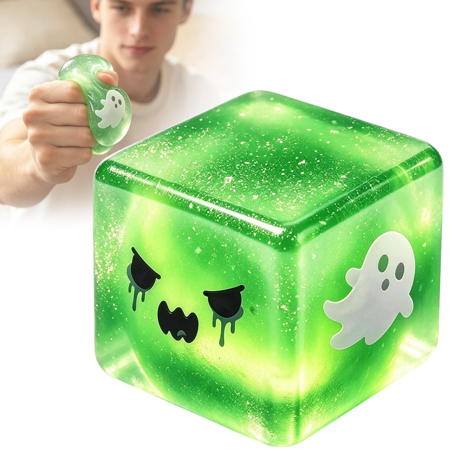 Squishy Stress Relief Ball, Crunchy Squeeze Fidget Toy for Halloween Office Home Party Gift Desktop Decoration (H-Green) — image 1