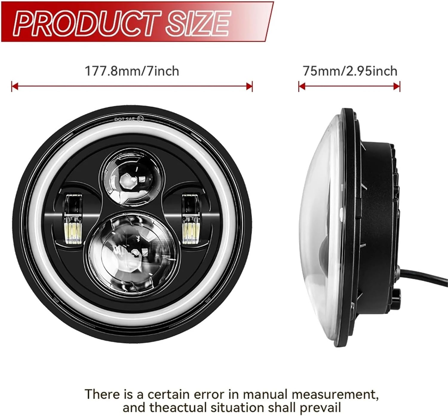 バイクヘッドライト ユニバーサルラウンドバイクオフロードヘッドライト7インチイエロー/ホワイトDRLヘッドランプ