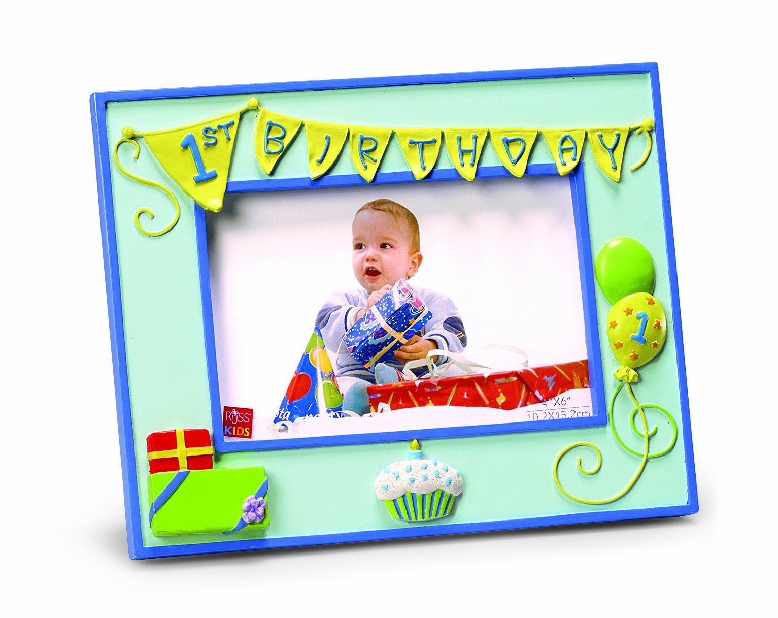 Russ Berrie 1st Birthday 4" x 6" Photo Frame, Blue (Discontinued by Manufacturer)