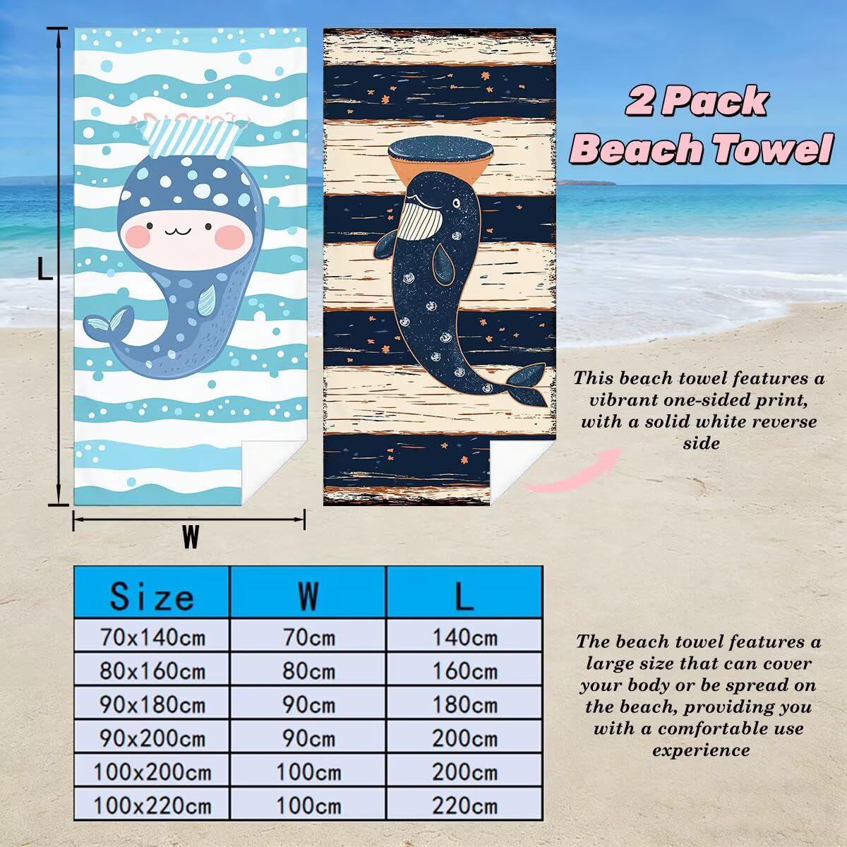 Toalla Playa 80x160 cm, Toalla Gimnasio Microfibra Secado Rapido, Juego de 2 Antiarena Toallas de Playa, Ligera Compacta Toallas Microfibra Grande para Viaje, Regalo Hombre Regalo Mujer (Lindo) -4915