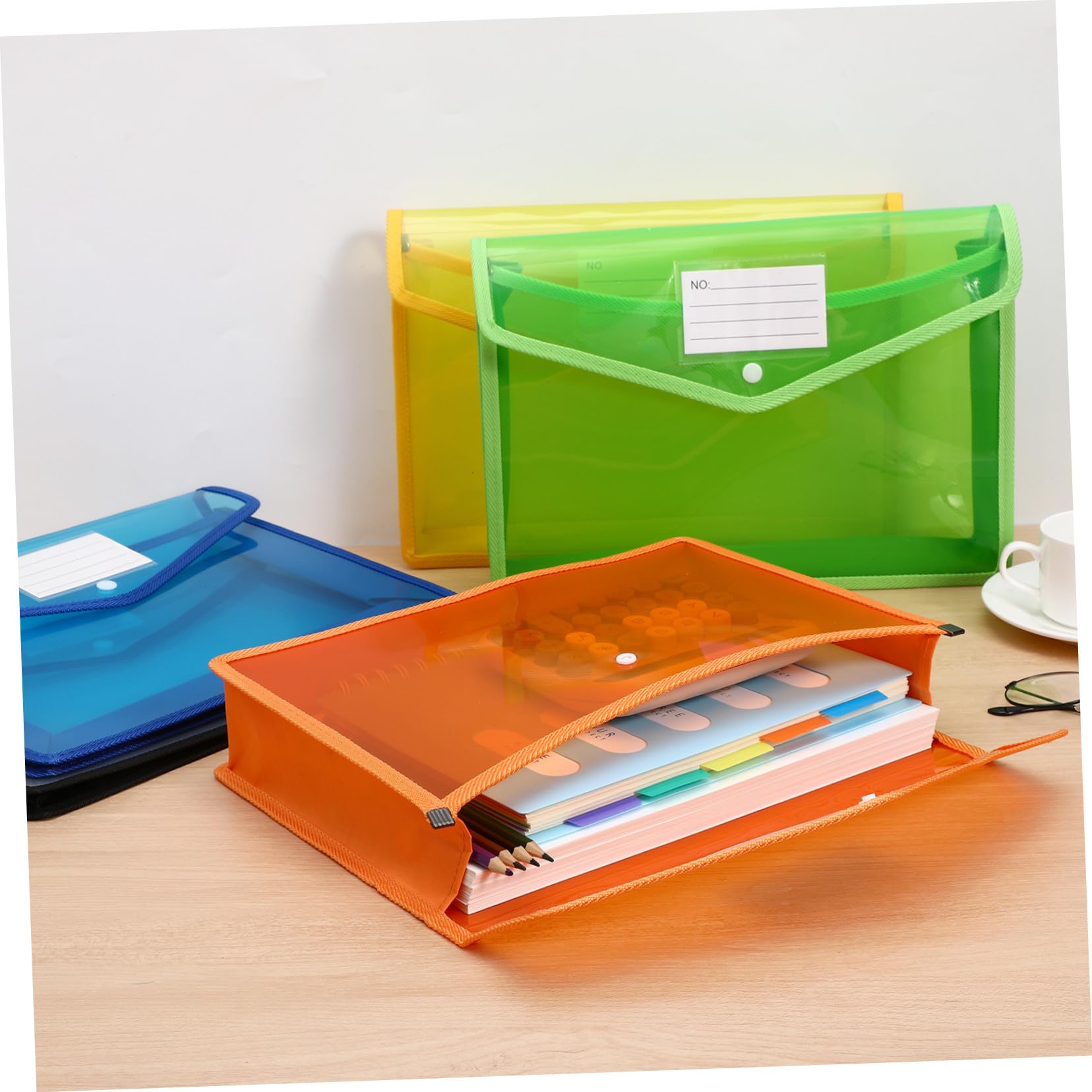 7stücke Umschlag Durchsichtig Plastikordner mit Druckknopf Kunststoff Umschlag Mappe Heftumschlag Transparent Dokumententasche