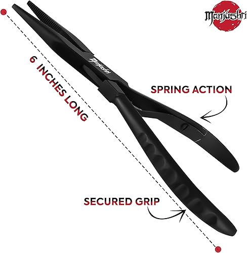 Miniatura 3 de Manjushri Pinzas de hueso de pasador de pez de precisión de 6 pulgadas para quitar, arrancar y tirar de huesos de pasador (negro)