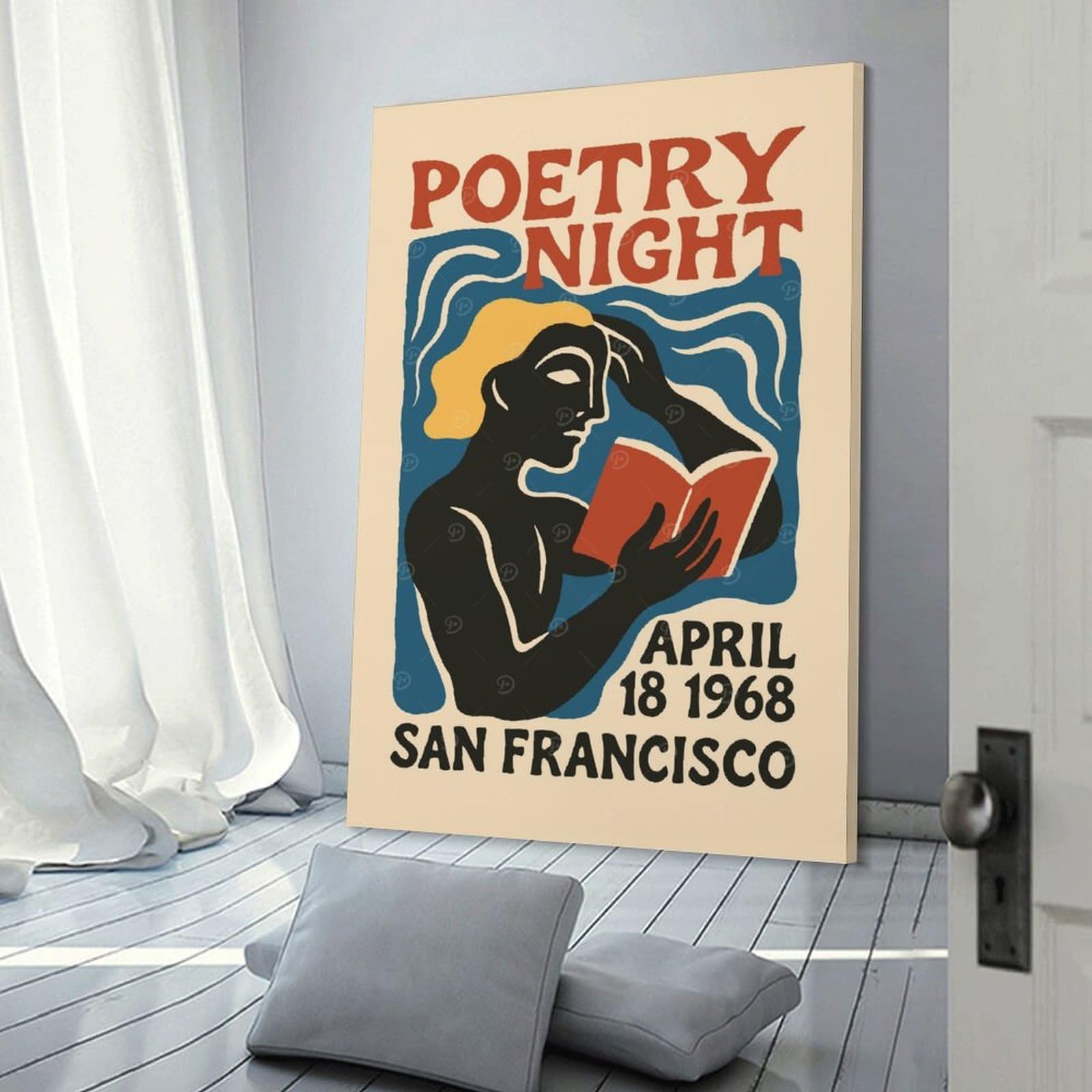 Junmoney Poetry Night April 18 1968 Canvas Wall Decor, 12x18inch(30x45cm), for Gallery Wall Decor And Room Displays, Wall Decor Suited to Curated Displays