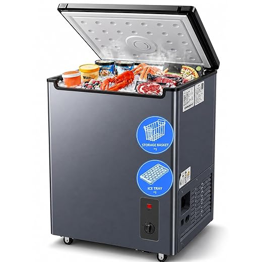 7.0 Cu Ft Chest Freezer, Compact Deep Freezer with Adjustable Temperature Control, Energy Efficient Low-Noise Design, Removable Basket & Wheels, Garage Ready Freezer for Home, Apartment
