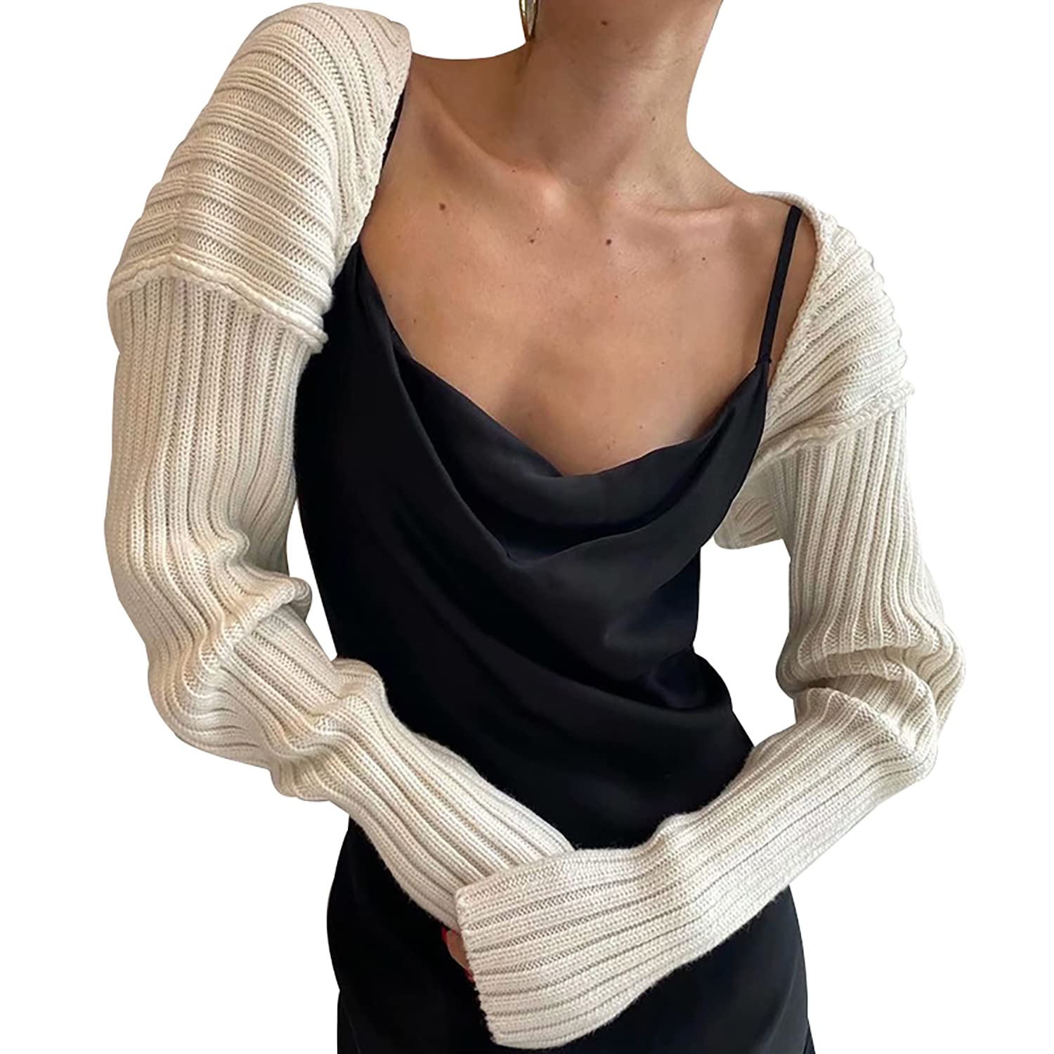 Women Long Sleeve Open Front Ribbed Knit Crop Cardigan Solid Loose Drop Shoulder Shrug Bolero Crop Sweater Top