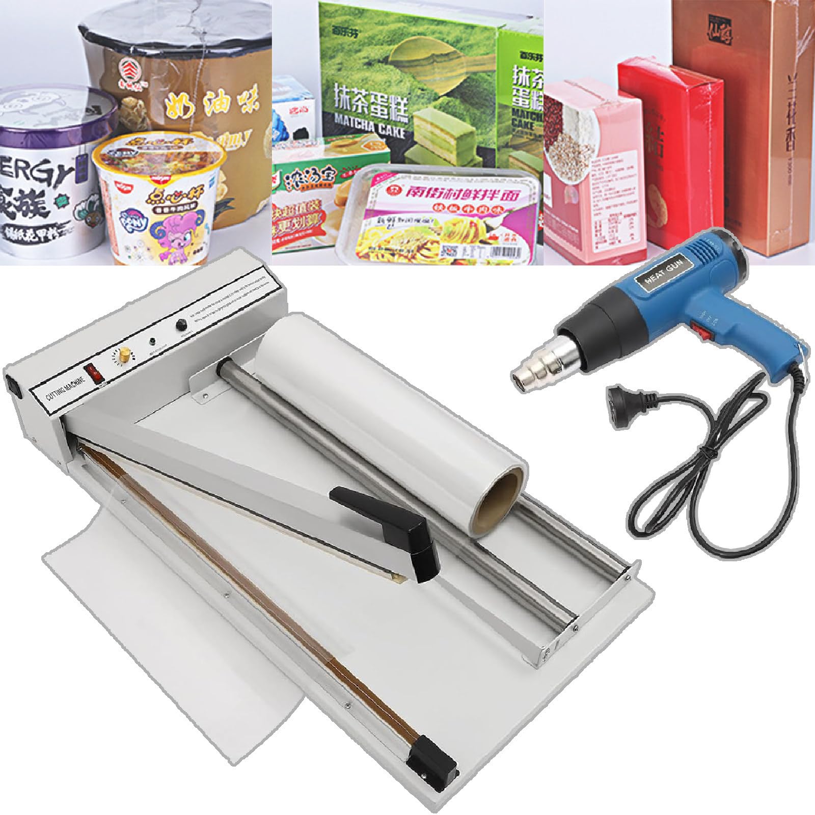 Verpackungs-Versiegelungsmaschine, Versiegelungsmaschine mit 1500-W-Heißluftpistole für die Verpackung von Lebensmitteln, Spielzeugen und Büchern (800 W)
