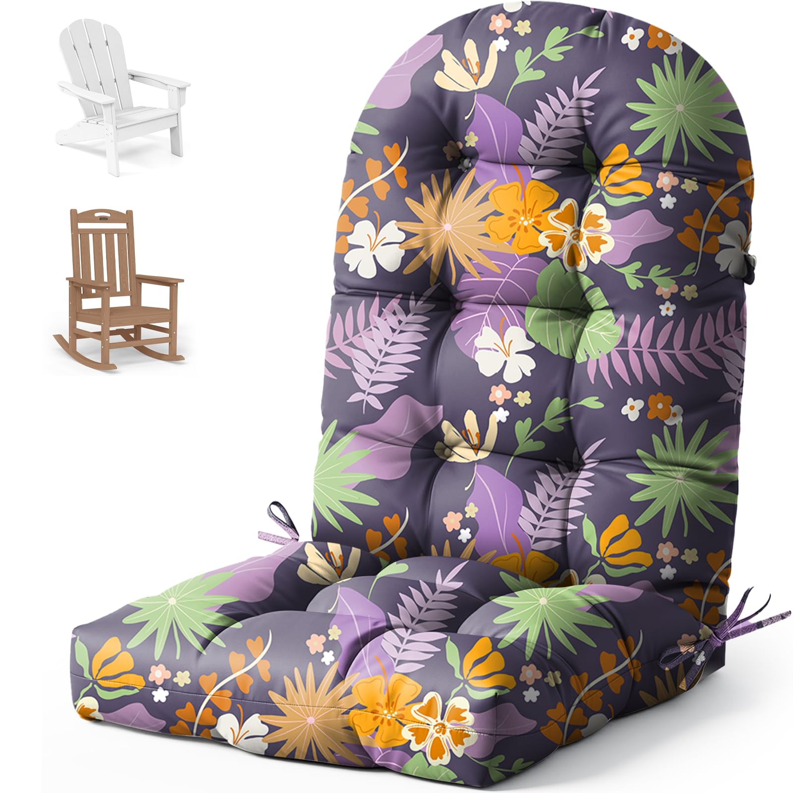 widesmile Adirondack - Cuscino per sedia da giardino impermeabile, spesso, 110 x 50 x 10 cm, per sedie da patio, mobili da interni ed esterni, con schienale alto, con laccetti, per sedie a dondolo