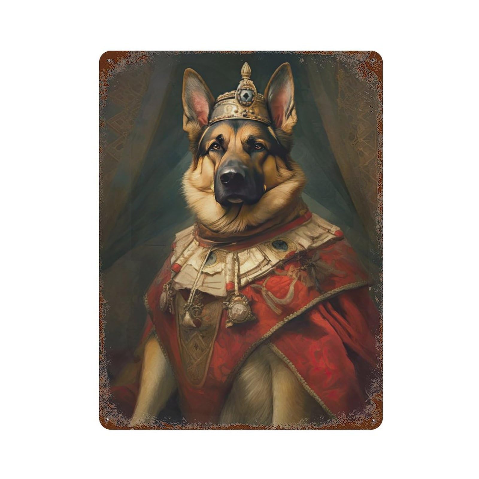 German Shepherd The King Rusty Metal Tin Sign 15.7"x11.8", Ideal for Patio, Garden Room And Bar Decor