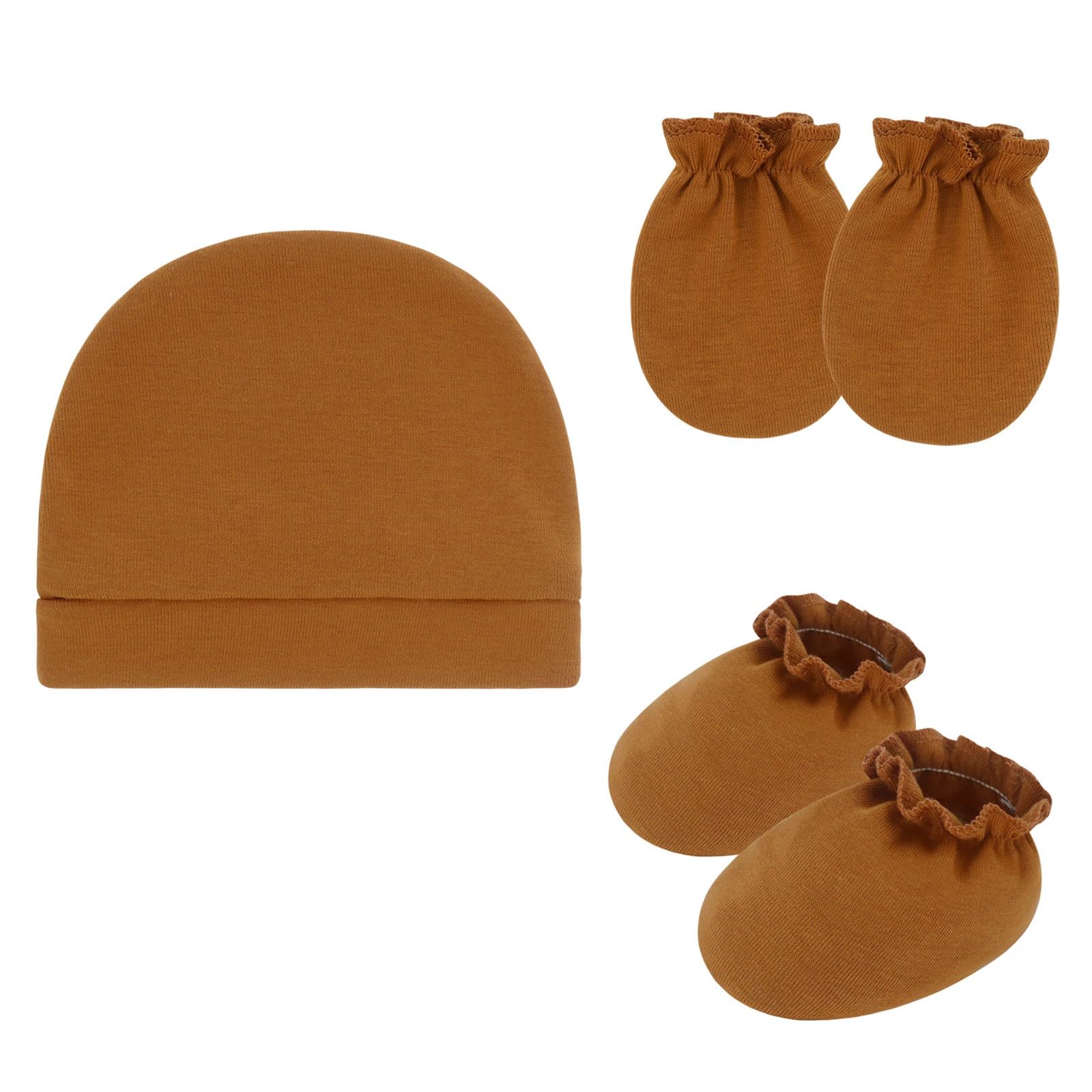 KMGDM Newborns Baby Scratch Proof Mittens Booties and Bonnet Hat Soft Cotton Headwear Breathable Design for Infant Protections Newborns Hat