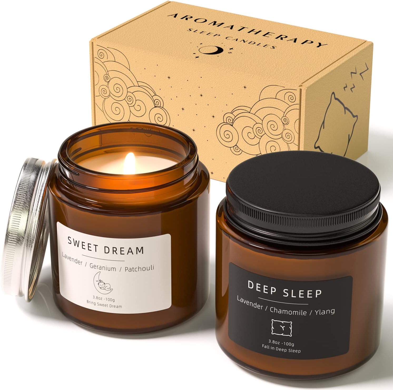 Sleep Candles Gifts for Women, Lavender Scented Candles Gift Set for Anxiety, Lavender Promotes Sleep, Chamomile Relieves Stress, Relaxation Gifts for Women