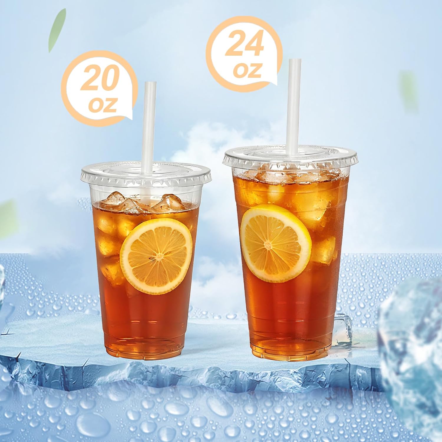 100 Pack 20 oz Disposable Plastic Cups with Lids & Straws, Disposable Iced Coffee Cups, Clear Cold Drink Cups for Party, Events, Smoothies, Milkshake, Iced Coffee, and TO-GO Drinkings Leak-Proof