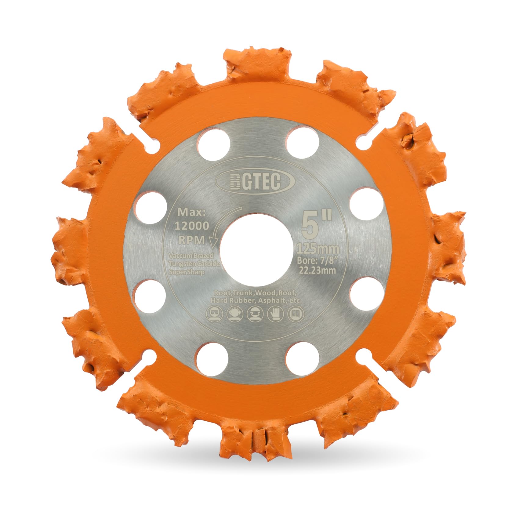 Wood Cutting Disc 5"/125 mm - BGTEC Carbide saw blade for Tree Root,Trunk,Wood,Hard Rubber,Plastic, Orange