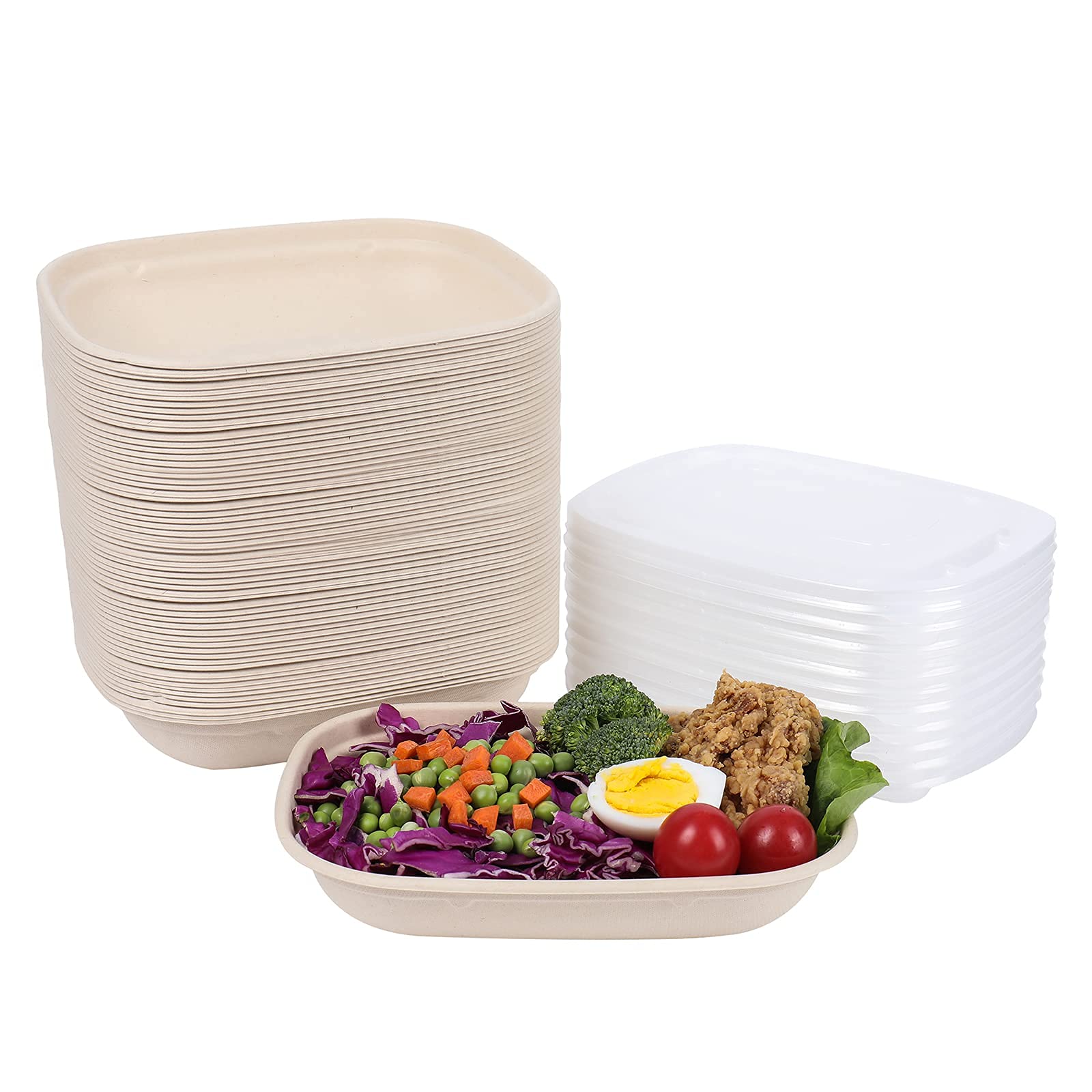 JAYEEY 28OZ Disposable bowls with PP lids, Biodegradable Paper Bowls Microwave Safe 50 PACK
