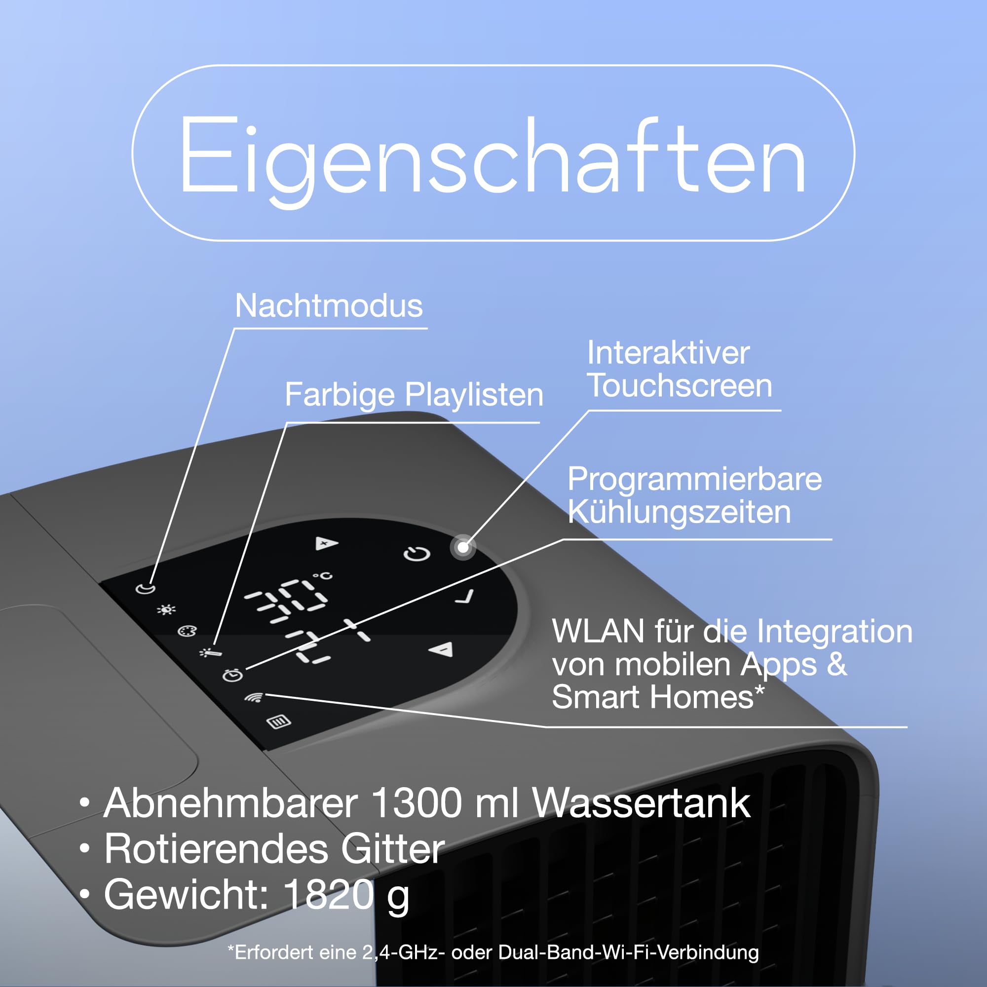Kühlventilator für Schreibtisch – Tragbare Klimaanlagen – Kleiner Eisventilator für Zelt – Mini-Sumpfkühler – Verdunstungsluftkühler, Evasmart Weiß