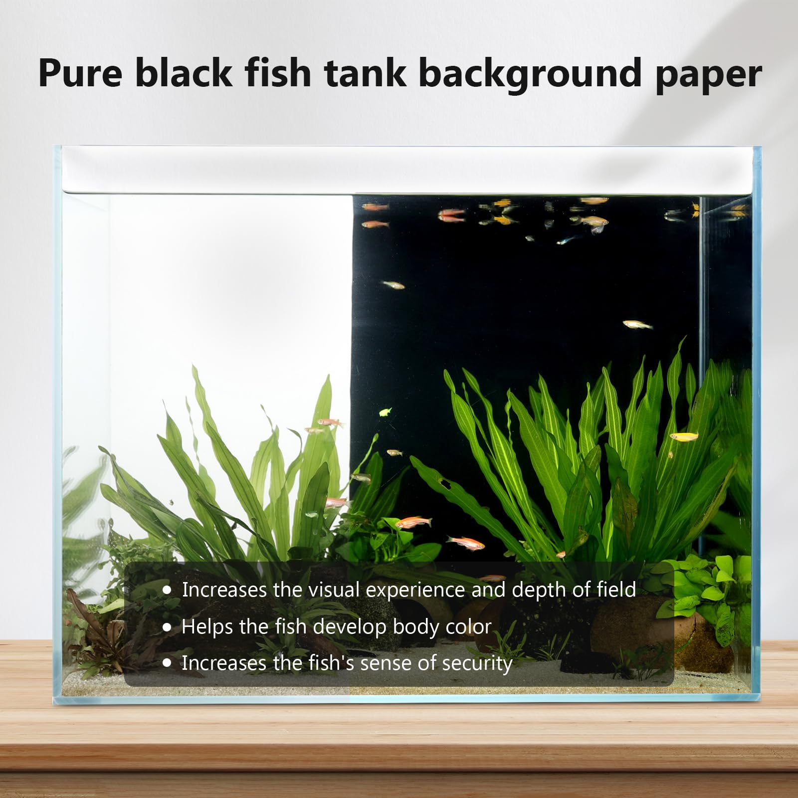 Fondo de fondo de acuario para decoración de peceras, papel tapiz electrostático, sin pegamento, fácil de instalar, reutilizable (17.7 pulgadas de alto x 47.2 pulgadas de largo, negro)