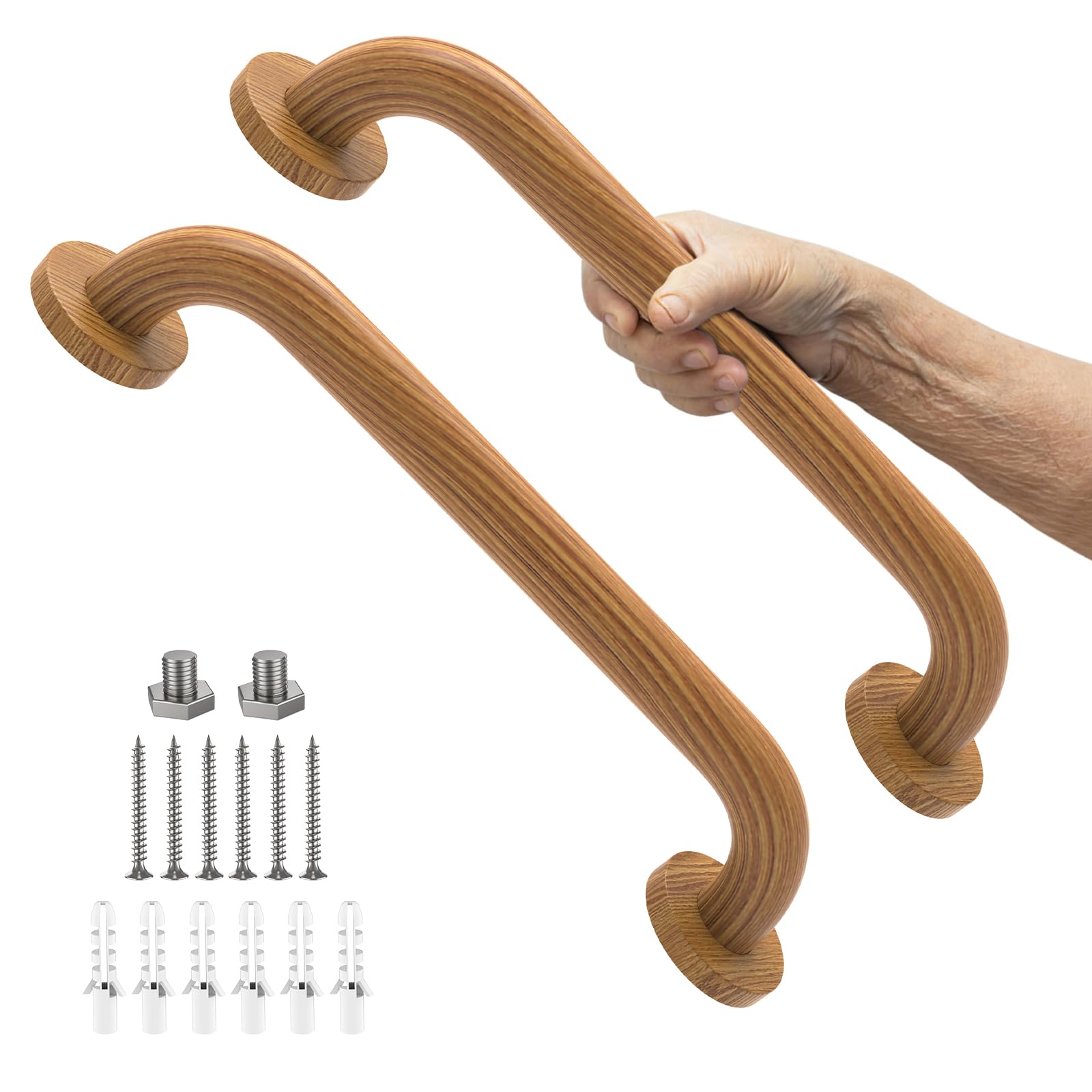 16 Inch Shower Grab Bar Wood Grain, Munzong 2 Pack Stainless Steel Bathroom Grab Bar, Bathroom Balance Bar,Safety Hand Rail Support Handicap Elderly Injury Senior Assist Bath Handle