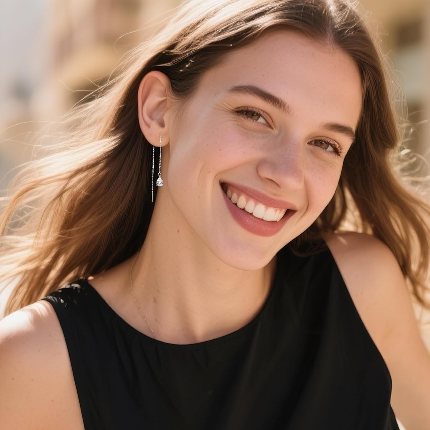 ALEXCRAFT Silver Cubic Zirconia Teardrop Chain Threader Dangle Earrings Gold Dangle Earrings for Women Long Dangling Earings Hypoallergenic CZ Dangly Jewelry Gifts for Women - Image 4