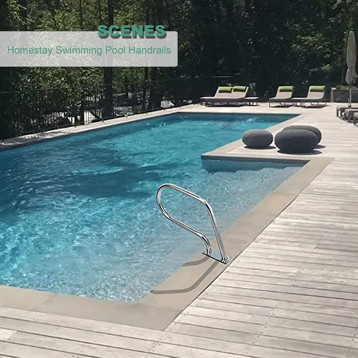 Pool Handrail Railing Stainless Steel with Base Plate Indoor Outdoor PoolsSwimming Pool Safety Hand Rail Pool Handrails 304 Stainless Steel Pool Hand Rail for Inground Swimming Pools, Pool S