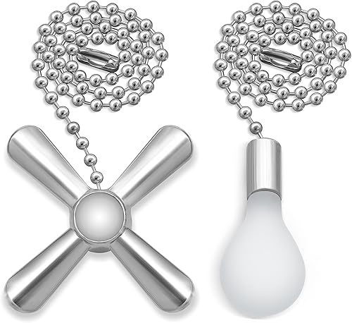 Miniatura 7 de Juego de cadena de ventilador de techo plateado, 2 unidades de extensión colgante fluorescente con cuentas fluorescentes de 0.118 in de diámetro,