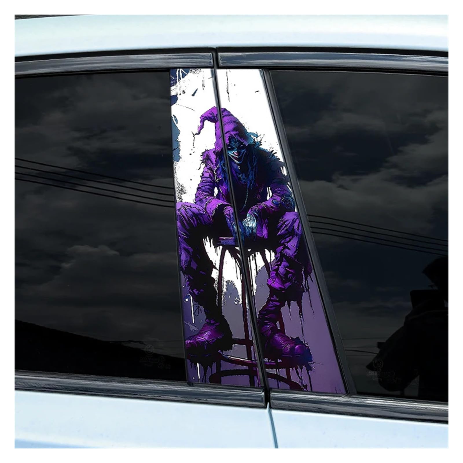 Car Side Decals 2pcs Purple Mad Clown Car Center Column Stickers Anti-Scratch Interesting B-Pillar Decal