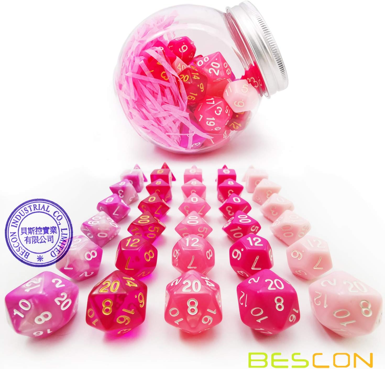 Bescon Polyhedral RPG Dice Full 35pcs Blossom Set, DND Role Playing Game Dice 5X7pcs, Pink Blossom Set, Standard size - Image 4
