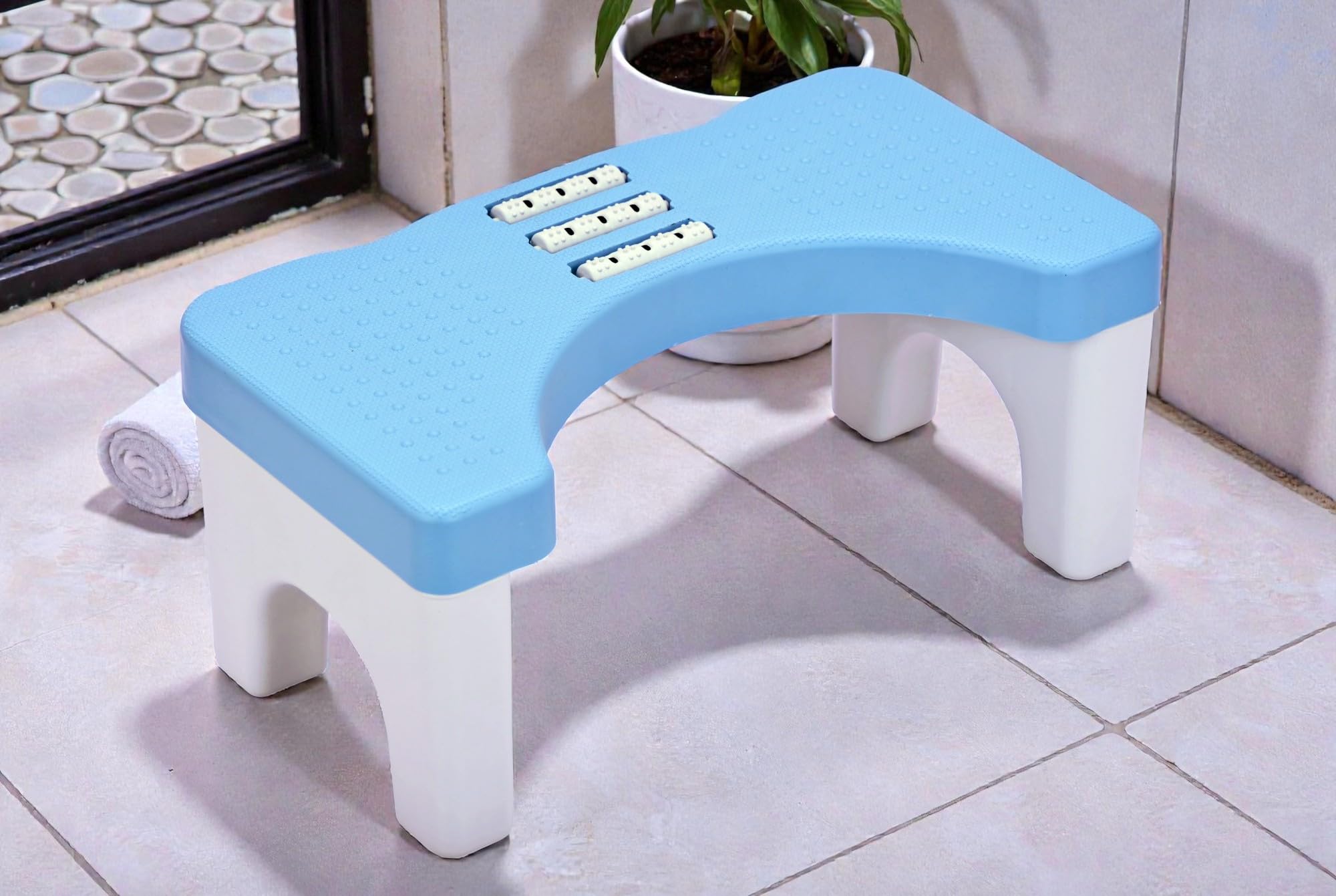RRASToilet Posture Step Stool for Western Toilet, 18 cm Ergonomic Squat Potty Stool with Massage Rollers, Anti-Slip PP Plastic, Foldable Bathroom Footrest (Black-White)-image-13