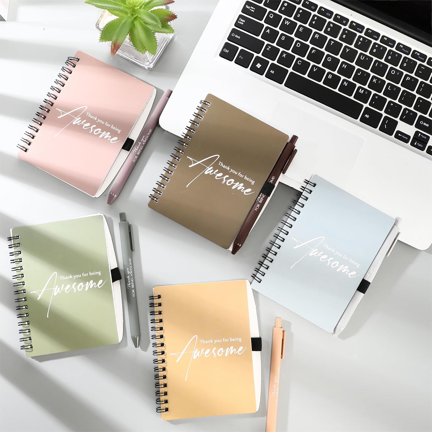 Honoson 50 Sets Spiral Notebook Sets Bulk Thank You Gift for Employee Appreciation Thank You for Being Awesome Inspirational Notepads with Bamboo Pen Valentines for Teacher(Vivid Morandi Color) - Image 7