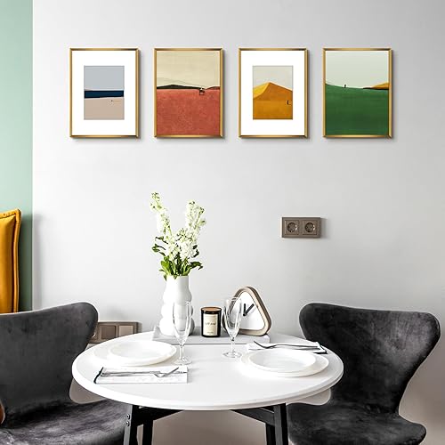 Miniatura 7 de Golden State Art, Marco de fotos de aluminio y vidrio real, marcos de fotos de 9 x 12 pulgadas con paspartú de color marfil para exhibición de fotos