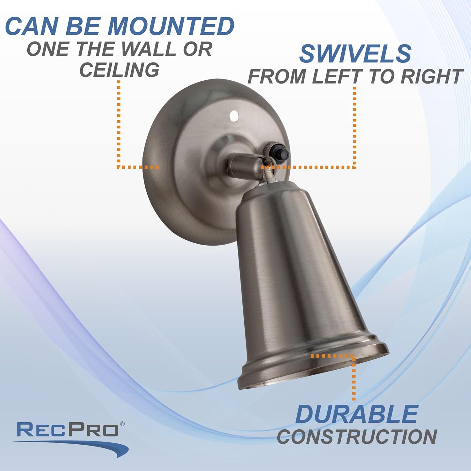 RecPro 2 RV Trailer Reading Light 12V LED Satin Nickel