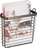 mDesign Bronze Metal Wire Farmhouse Wall Mount Magazine Holder - Space-Saving Organizer Rack for Books, Tablets, Newspapers in Bathroom, Office, Mudroom