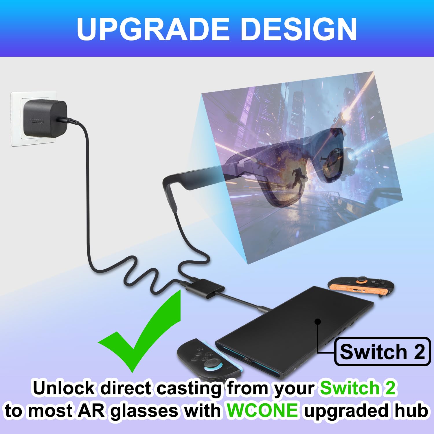 Occhiali da USB-C a AR con hub adattatore per Switch 2/OLED/1, Steam Deck, ROG Ally, iPhone 15-17, telefoni Android, Viture/RayNeo/Xreal, supporta la ricarica rapida PD da 100 W, 4K a 60 Hz 2K