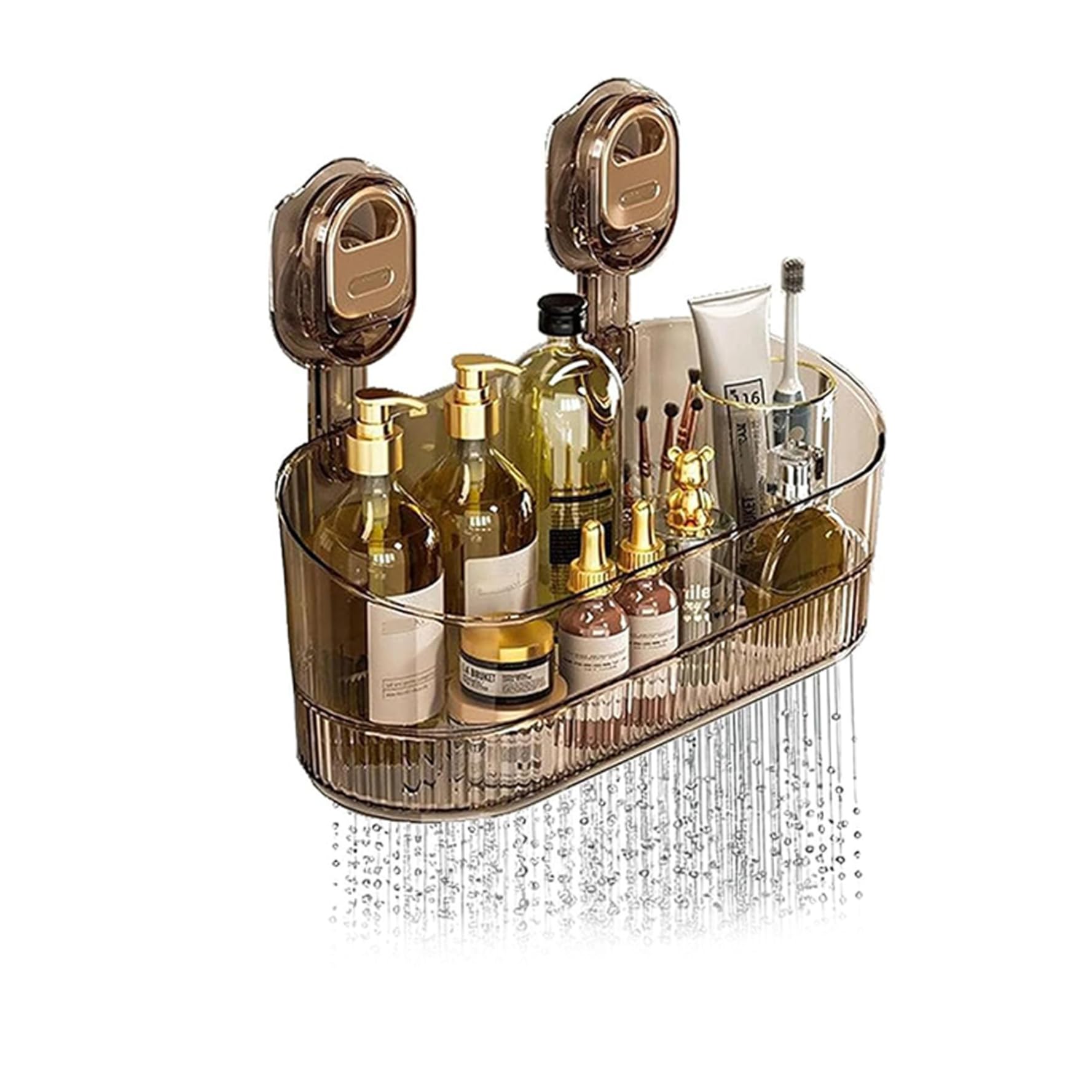 Hotainoys Shower Caddy Suction Cup Shower Organizer Suction Bathroom Storage Removable Powerful Shelf Bathroom Caddy Waterproof Storage Brown