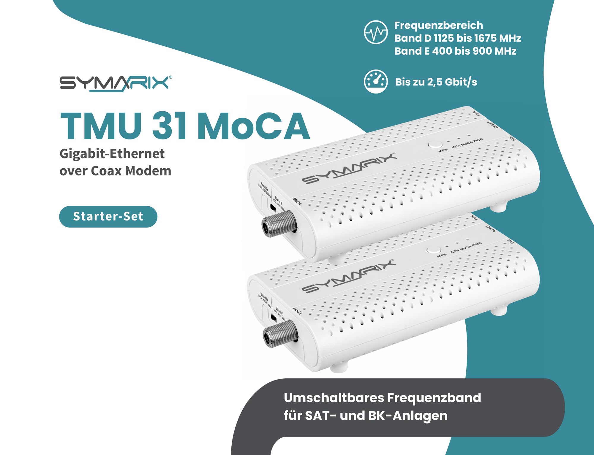 TMU 31 MoCA 2.5 Ethernet Over Coax Modem (EoC) Gigabit-Ethernet über Koaxialkabel Latenz <1ms (Starter-Set)