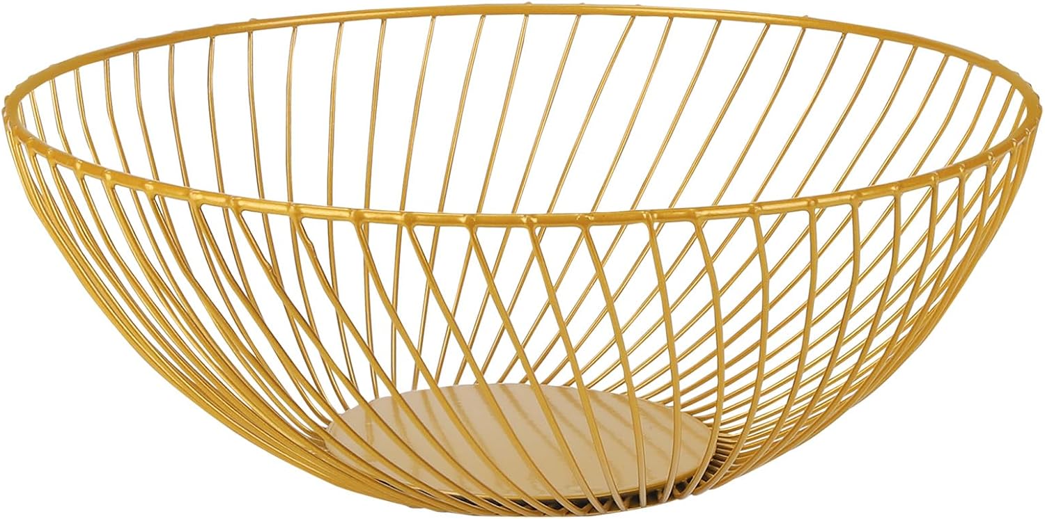 IBWell Wire Fruit Basket Fruit Bowl Kitchen Fruit Basket Stand Fruit Bowls for the Counters Metal Fruit Bowl (1, Black, Dish)