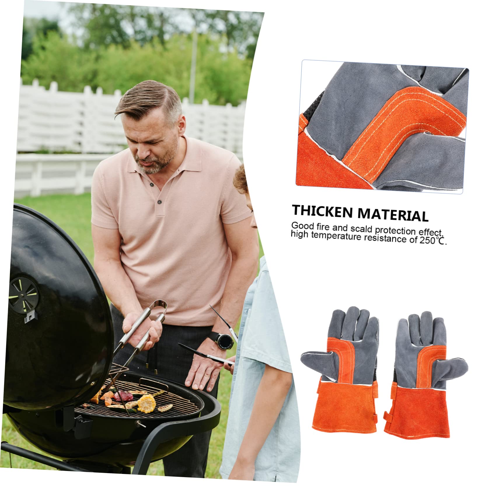 Guantes de Horno Resistentes al Calor, 1 Par, Cuero Vacuno