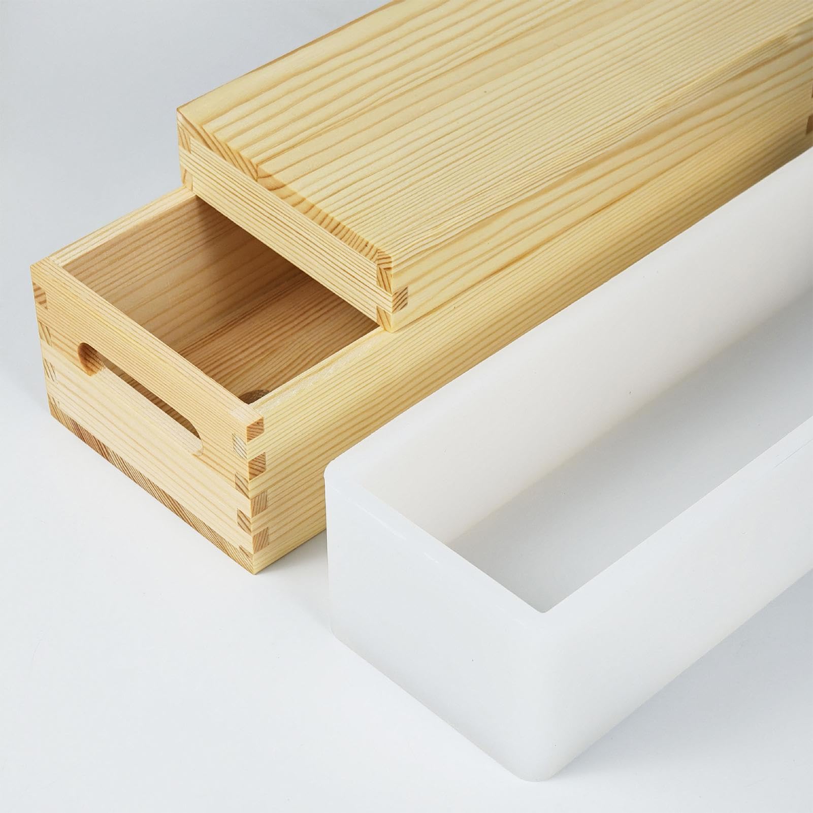 Drewniane Formy Do Mydła 1300 ml Nieprzywierająca Artystyczna Foremka DIY, | Prostokątne Silikonowe Foremki Z Drewnianą Pokrywą Pudełka Do Ręcznie Robionych Czekolad, Ciast,
