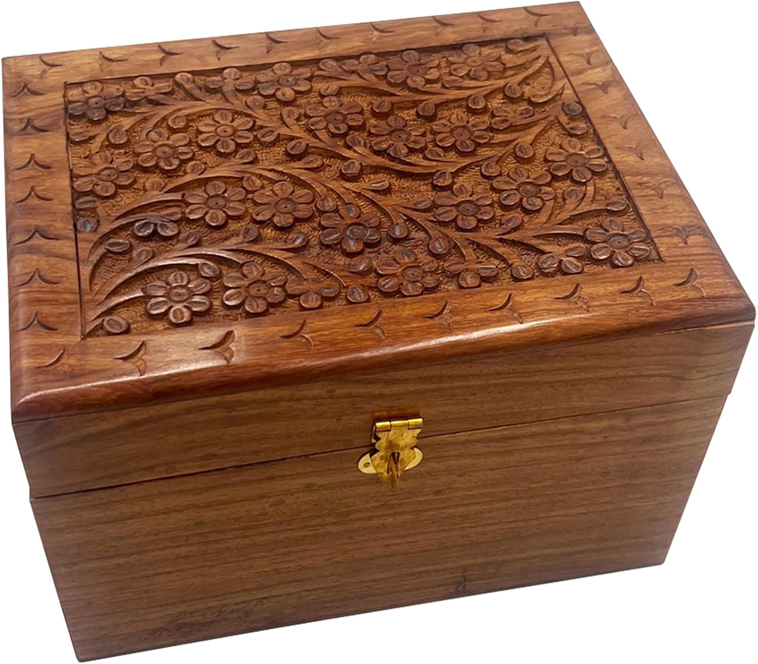 Adult Size Hard Wood Human Funeral Cremation Urn with Hand Engraved Flower Design and a Personalized Name Plate