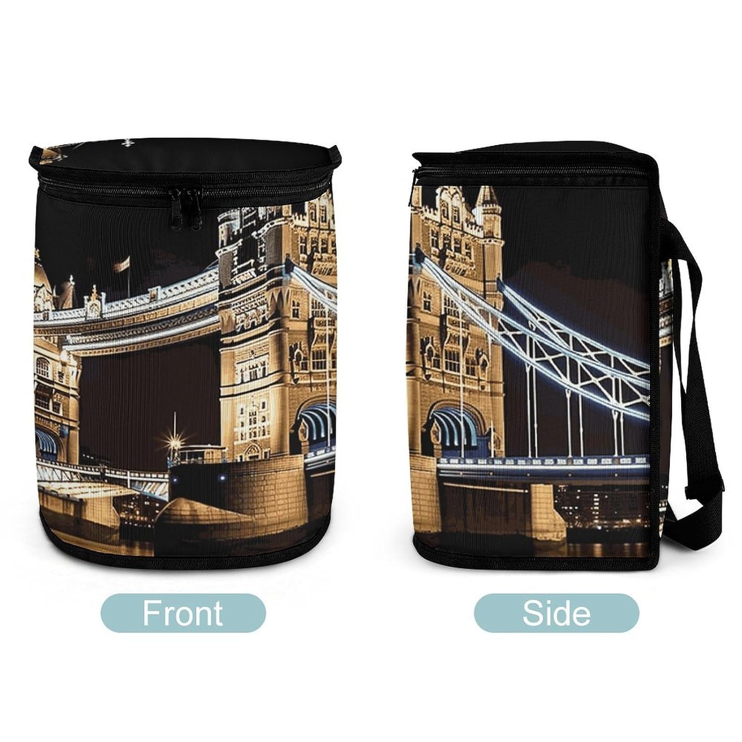 MUSM Night London Tower Bridge Car Trash Bag，Multipurpose Trash Bin for Car，Small Portable Automotive Garbage Cans Organizer for Outdoor Traveling & Home Use