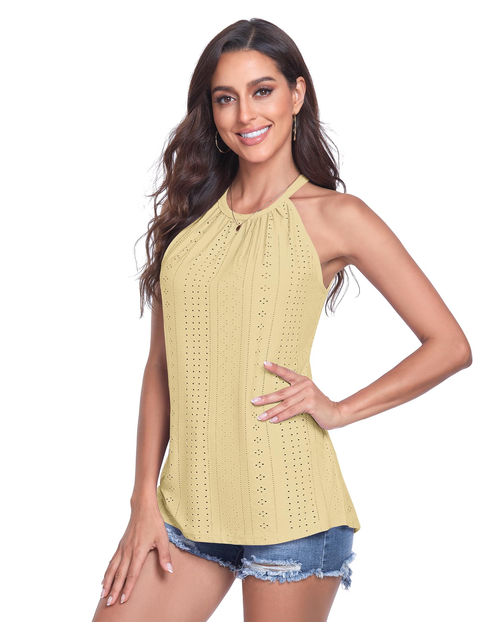 WNEEDU Canotte Donna Estiva Top con Collo Halter Senza Maniche Cami Shirt Canotta Donna Elegante