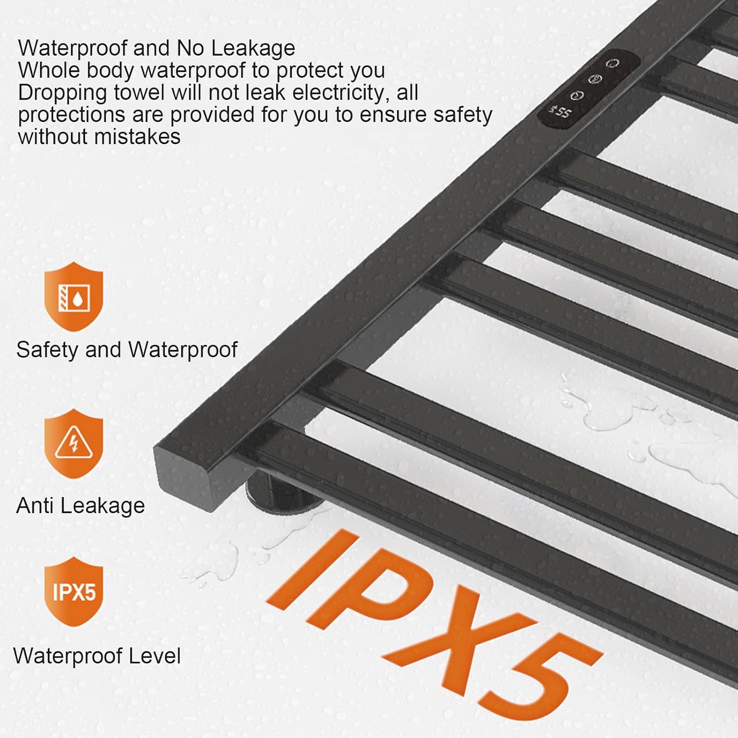 Heated Towel Rack, 280W Towel Warmer Smart Touch Radiator Towel Rail Electric Wall Mounted Towel Rail Timer 1-9H, 30-70°C Towel Radiator 50 x 10 x 80 cm Bathroom Radiators