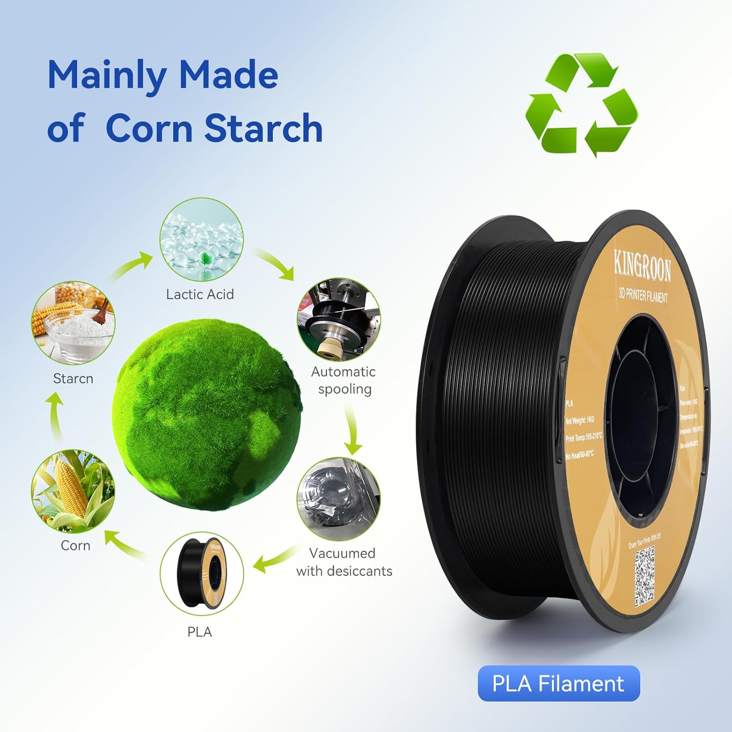 Kingroon Black PLA Filament 1.75mm 3D Printer Filament Pla Filament 1kg Filament Dimensional Accuracy +/- 0.03mm, Fit Most FDM Printer - Image 3