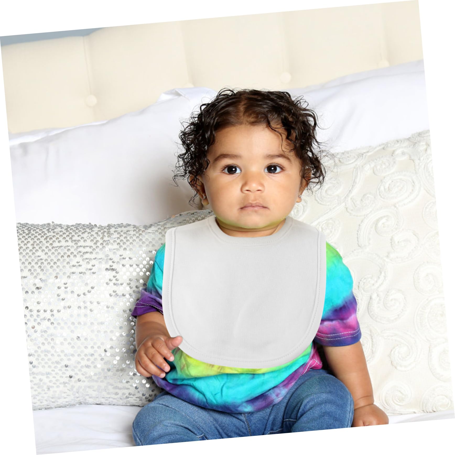 Baberos de Algodón de Doble Capa con Broches, 8 Piezas para Ñiño | Color Blanco, Lavables, para Babeo y Dentición, Diseño Apto para Niños Estilo Aleatorio
