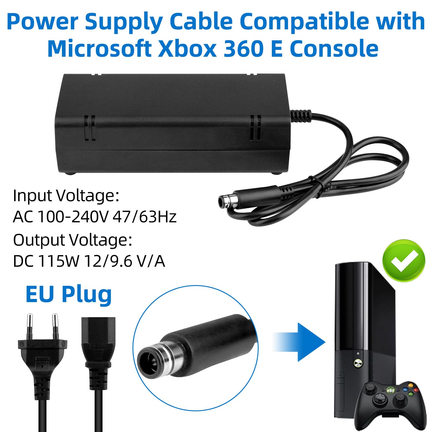 OSTENT EU Zasilacz sieciowy Ładowarka Kabel zasilający kompatybilny z konsolą Microsoft Xbox 360 E