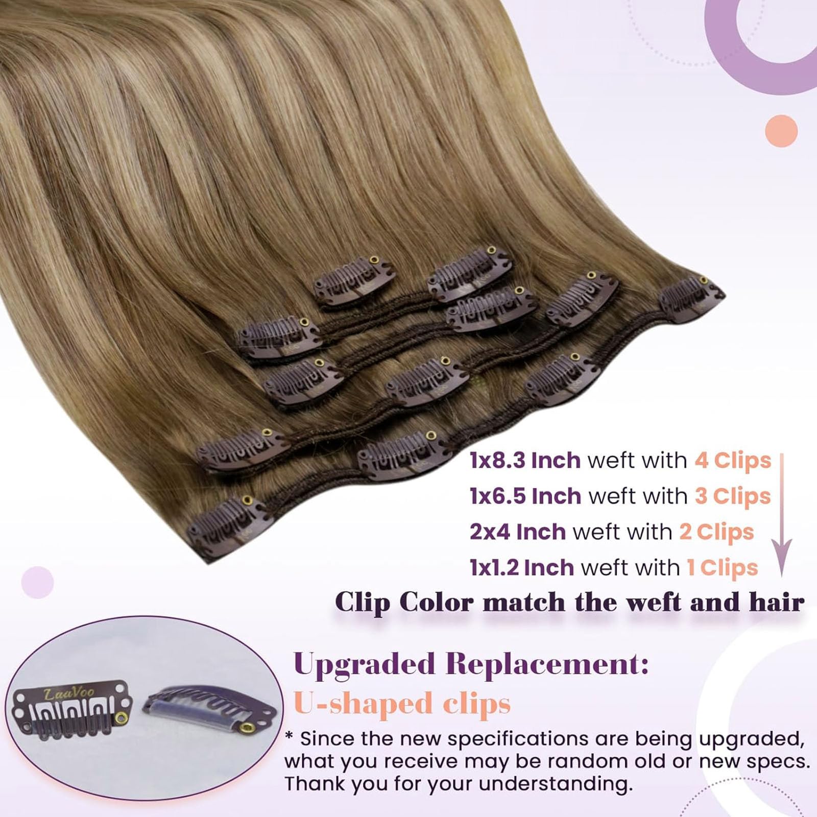 LaaVoo Clip in Hair Extensions Real Human Hair Light Brown Hair Extensions Clip in Straight Balayage Blonde Remy Hair Full Head Double Weft 80g 5pcs 20 Inch #8/16/8 - Image 3