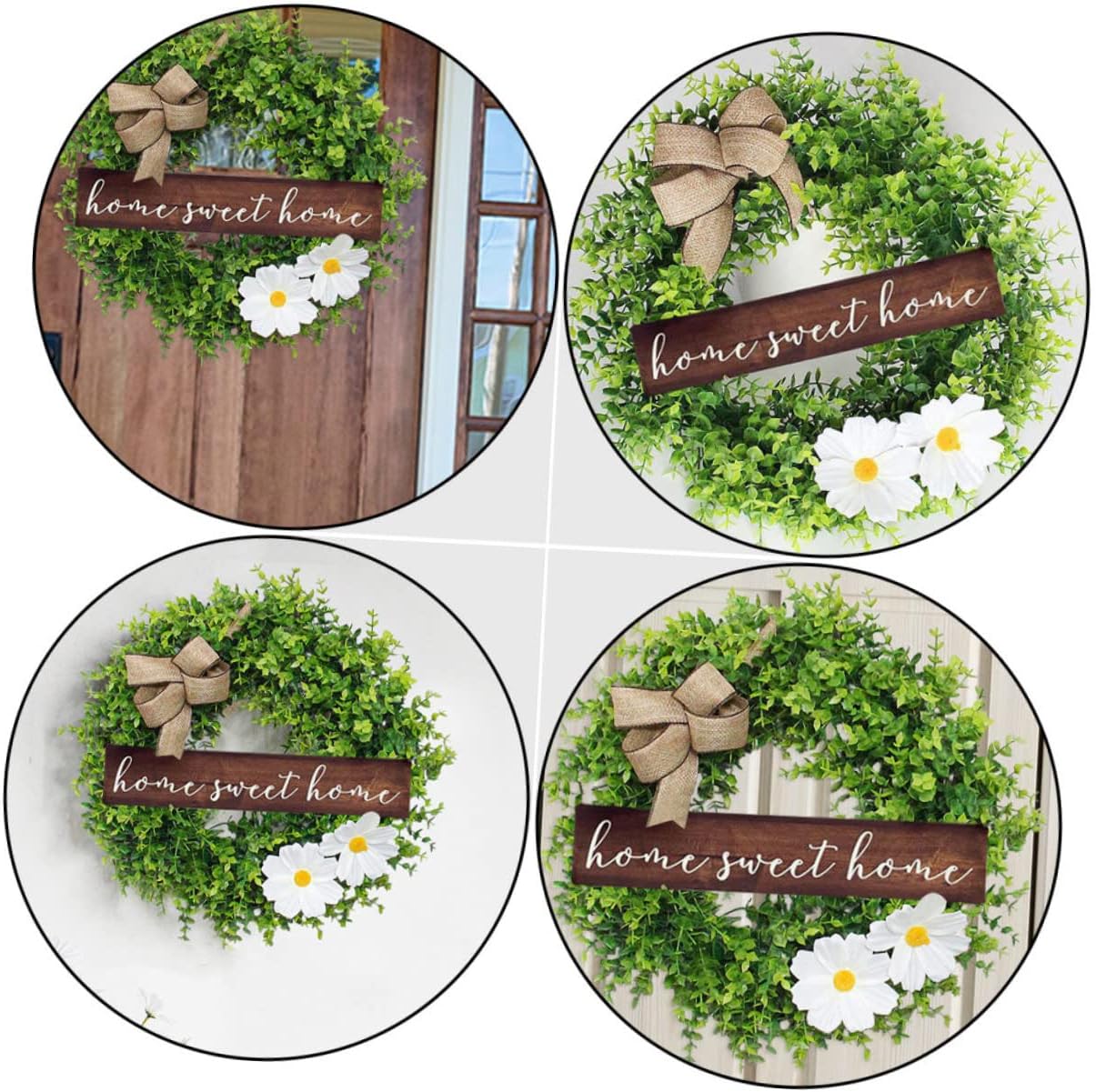 Artificial Door Wreath Simulated Garland Welcome Wreaths for Front Door Hanging Boxwood Pendant