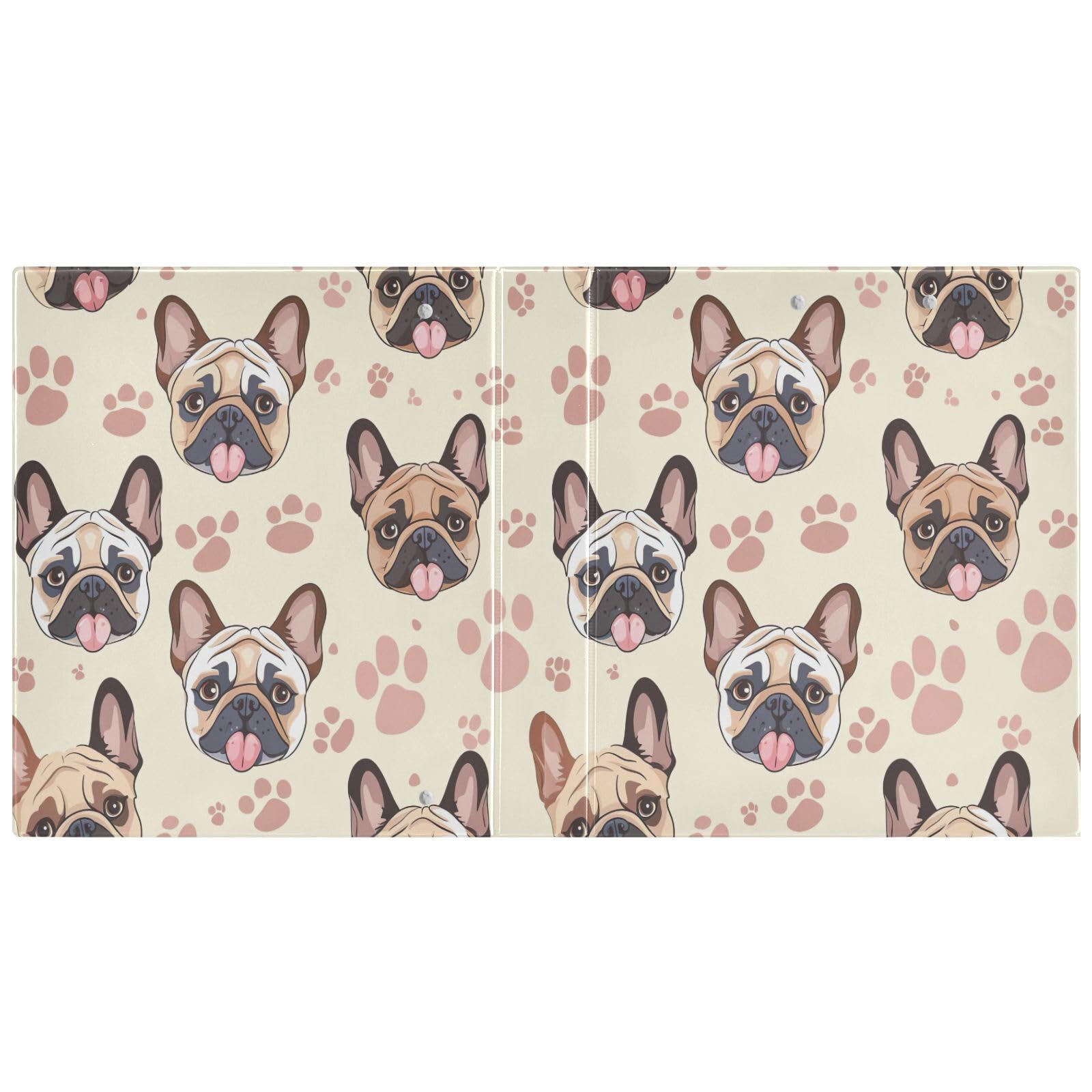 Raccoglitore a 3 anelli a D con stampe di bulldog francese, 3,8 cm, con 3 raccoglitori per scuola, università, ufficio (confezione da 2)
