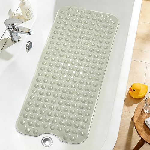 Miniatura 32 de Tapete extralargo para bañera antideslizante, azul marino claro suave para bañera de 40 x 16 pulgadas tamaño completo, tapetes largos para piso de
