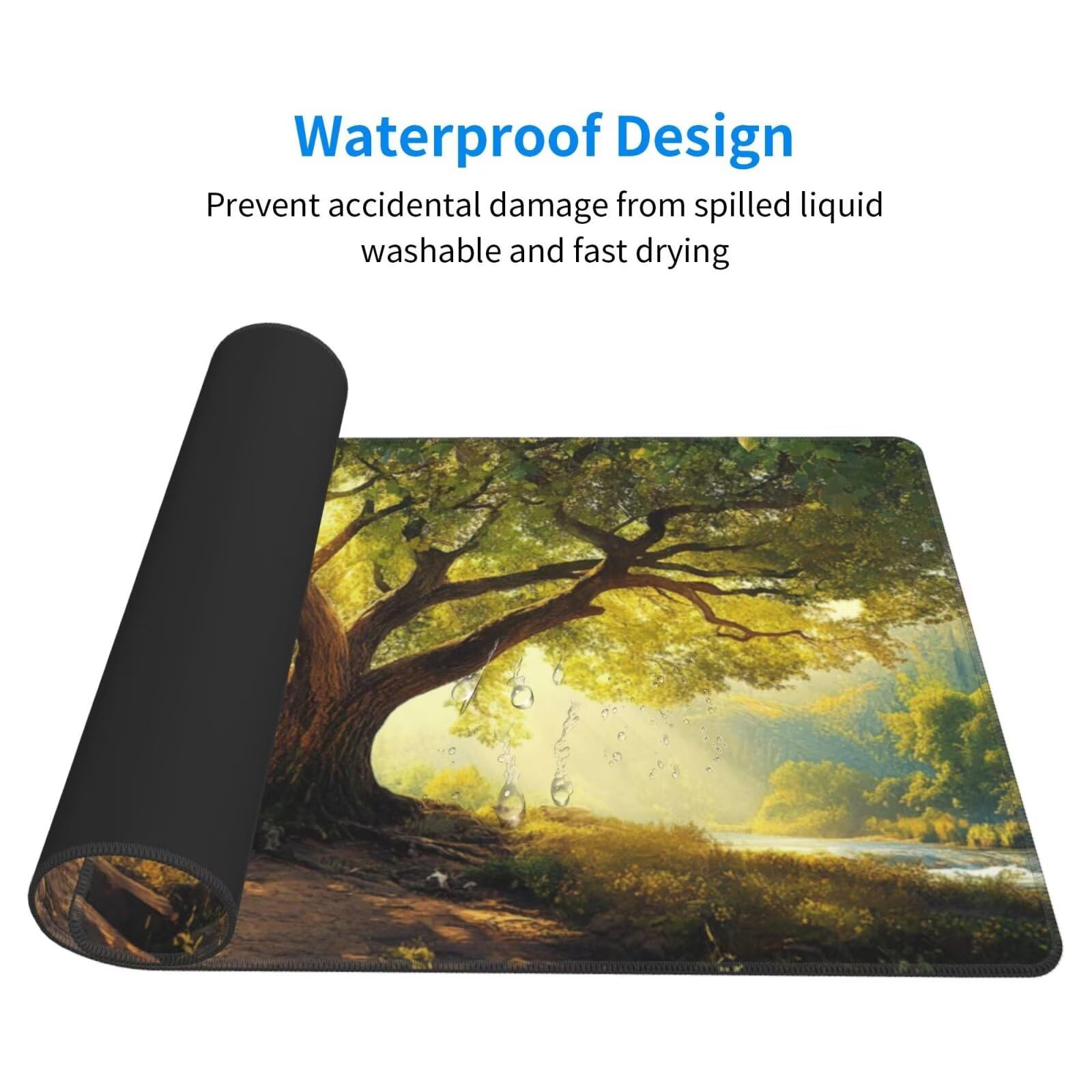 Gaming Mauspad XXL 1000x500x3mm Mousepad Verlängertes Groß Mauspad Schreibtischauflage,Genähte Kanten rutschfeste Gummibasis,Verbessert Präzision Geschwindigkeit Home Office Grüner großer Baum L-3672