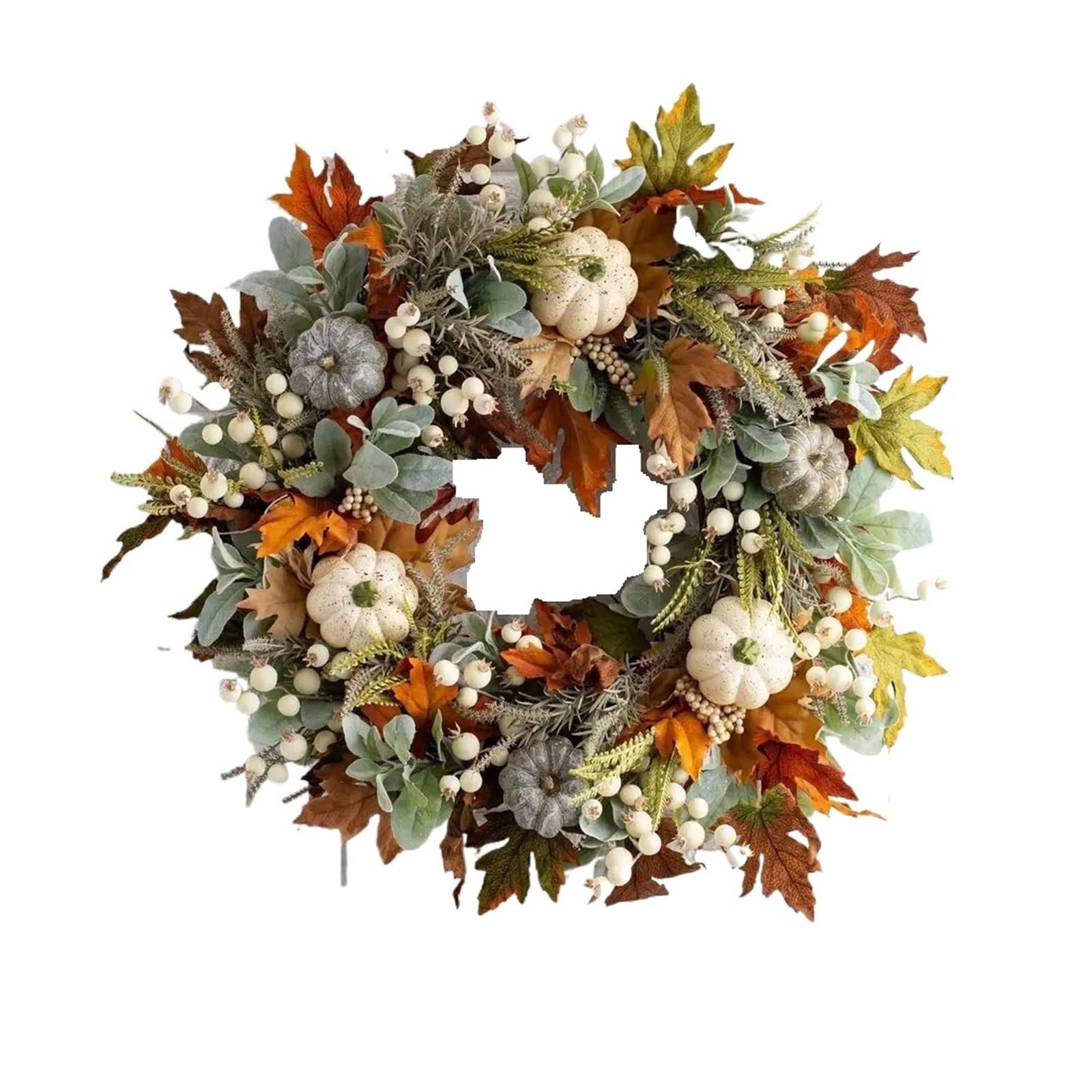 Herbstkranz Herbst Weißer Kürbis Kranz Thanksgiving Dekoration Ahornblatt for Haustür Hängen Indoor Outdoor Wand Wohnkultur(B,50CM)