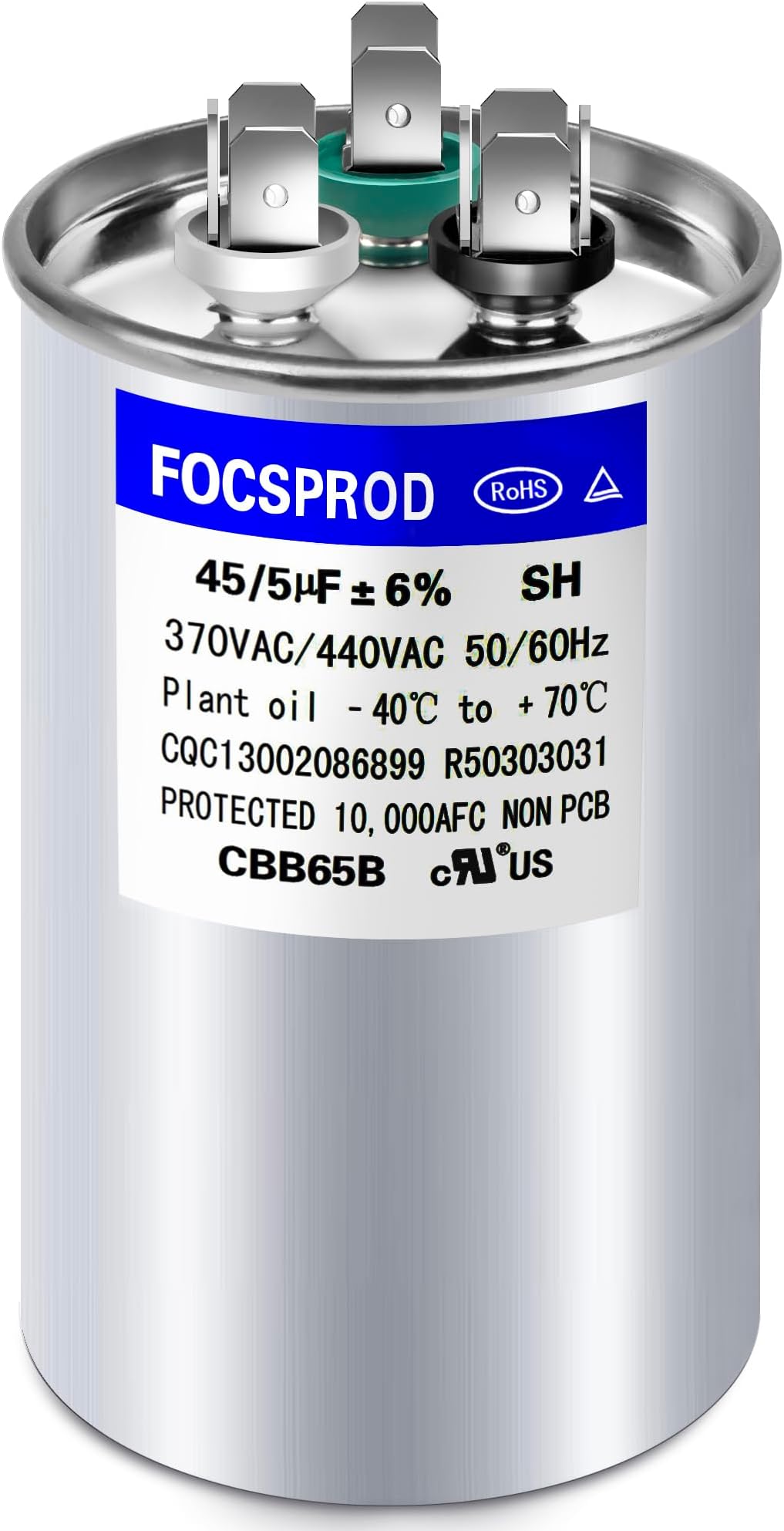 45+5Uf 45/5Mfd ±6% 370V/440V Cbb65 Capacitor AC, Double Run Round Capacitor Replacement, 45 5 Uf 440 Volts Hvac Capacitor for AC Unit Fan Motor Starter